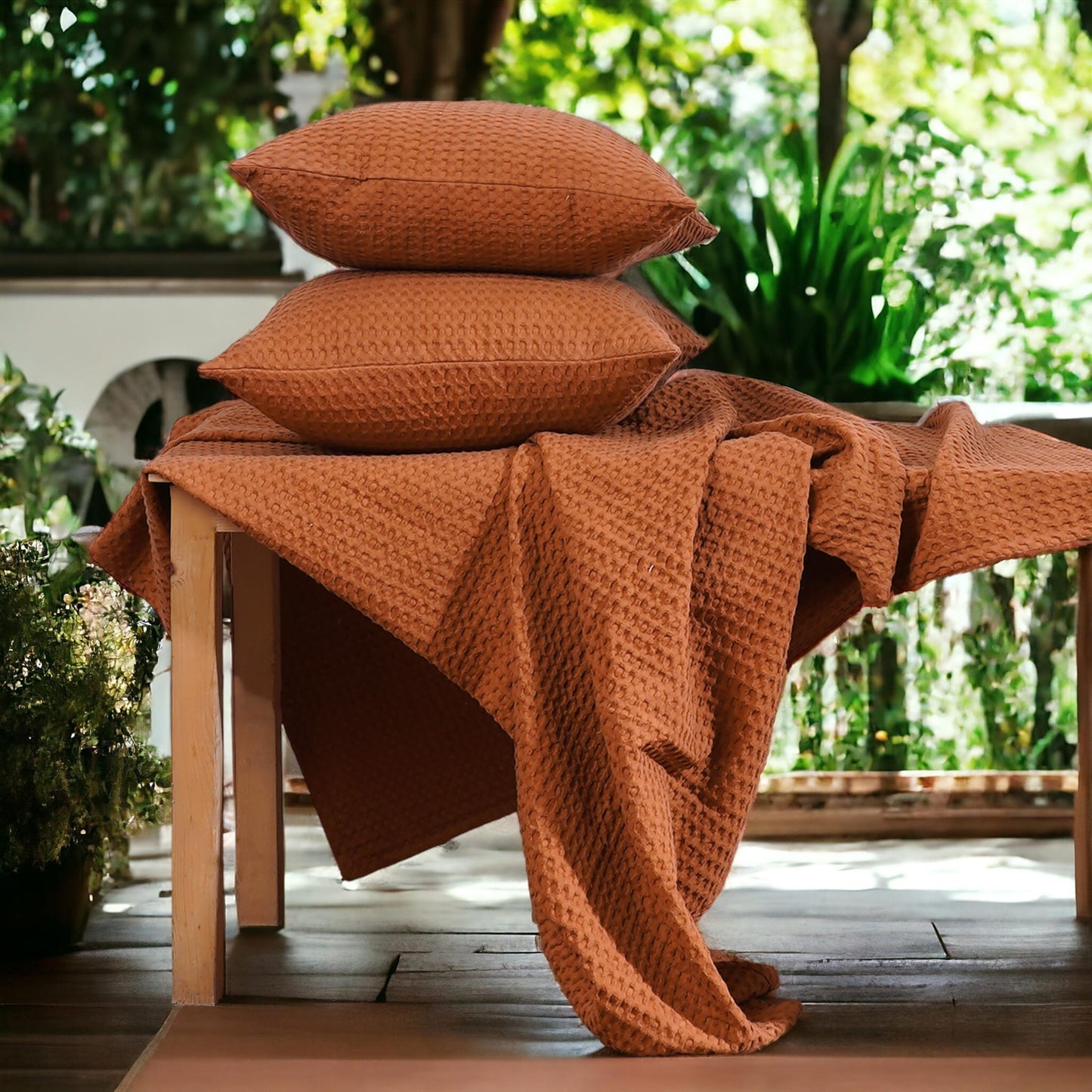 Brown or Burnt sienna waffle Throw blanket, 100% cotton, 50X60 inches