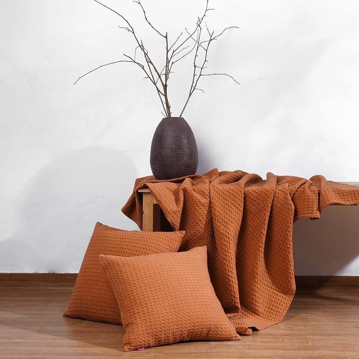Brown or Burnt sienna waffle Throw blanket, 100% cotton, 50X60 inches