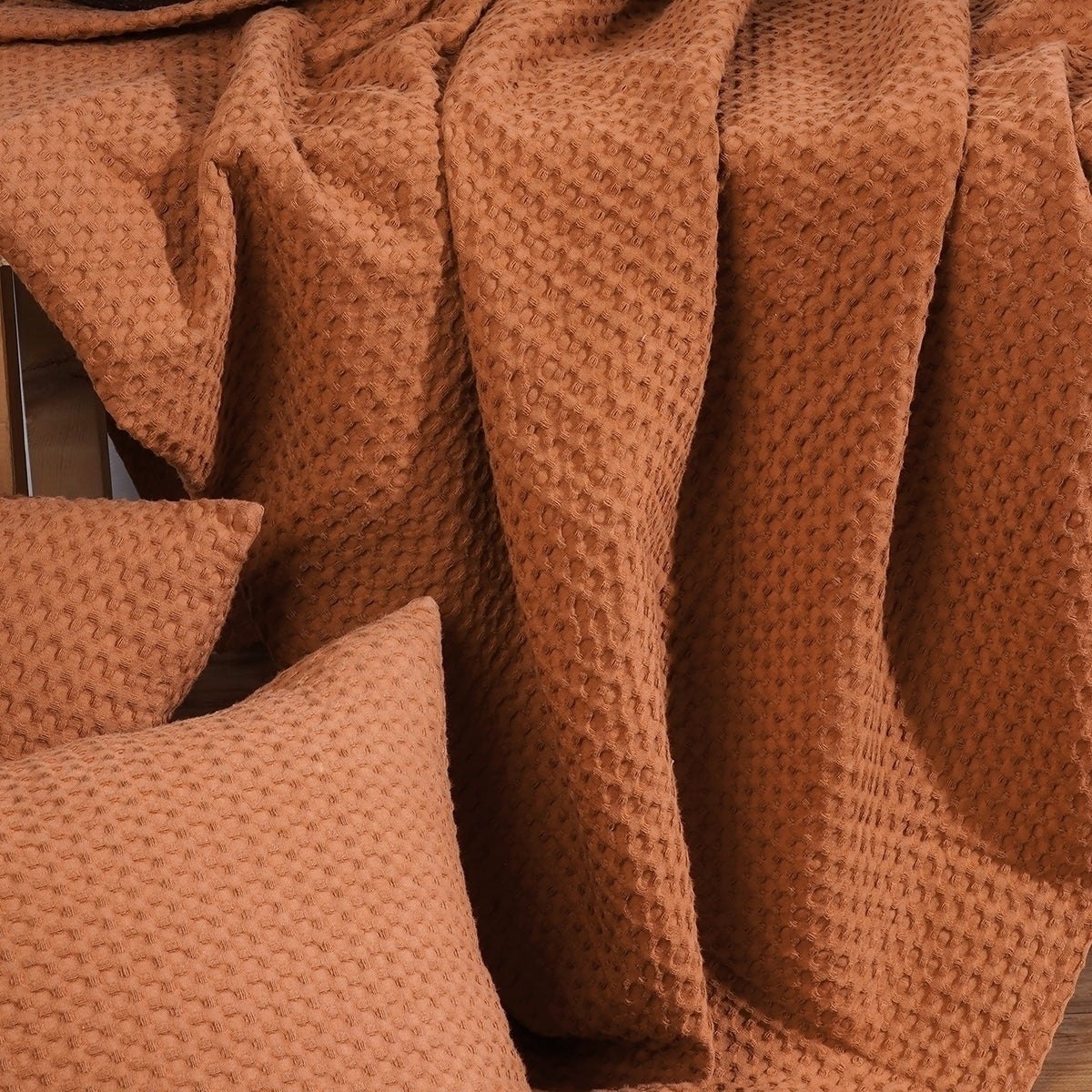 Brown or Burnt sienna waffle Throw blanket, 100% cotton, 50X60 inches