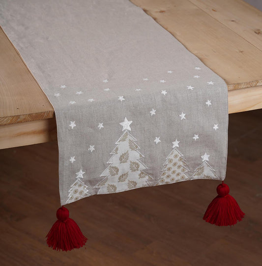 Linen Christmas table runner, Christmas tree pattern, embroidery and applique, sizes available