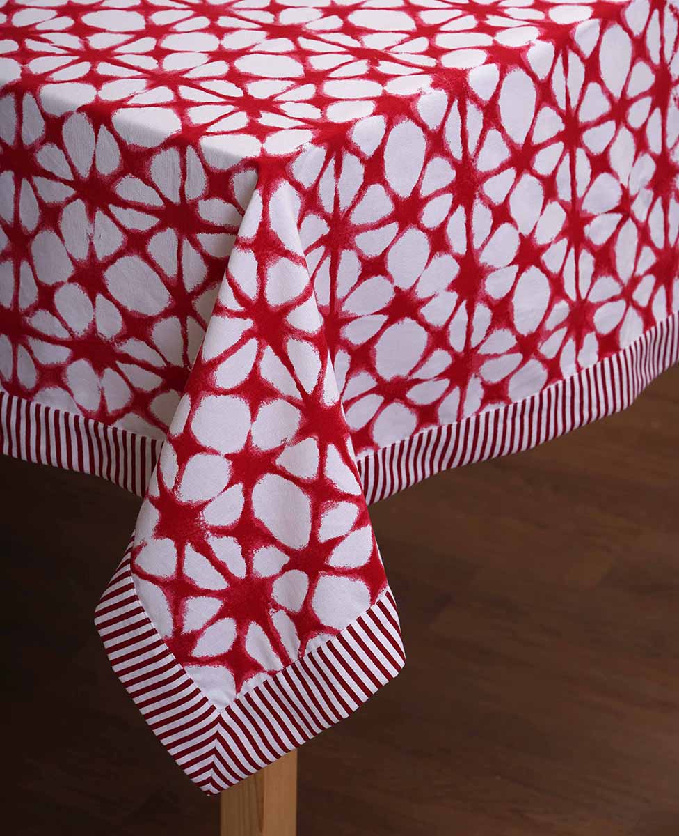 Tie dye print Table cloth, Red and white colour, cotton, sizes available