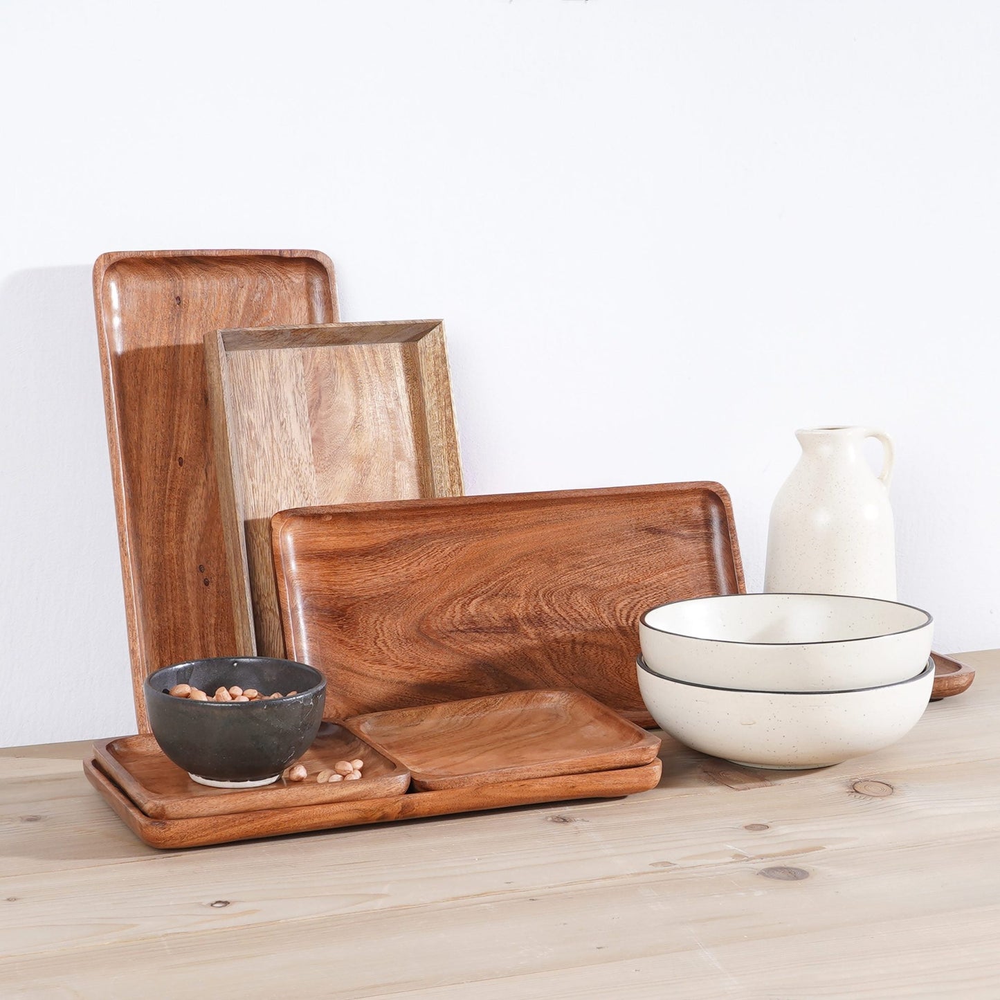 Set of 3 Wooden serving trays, acacia wood, farm house decor