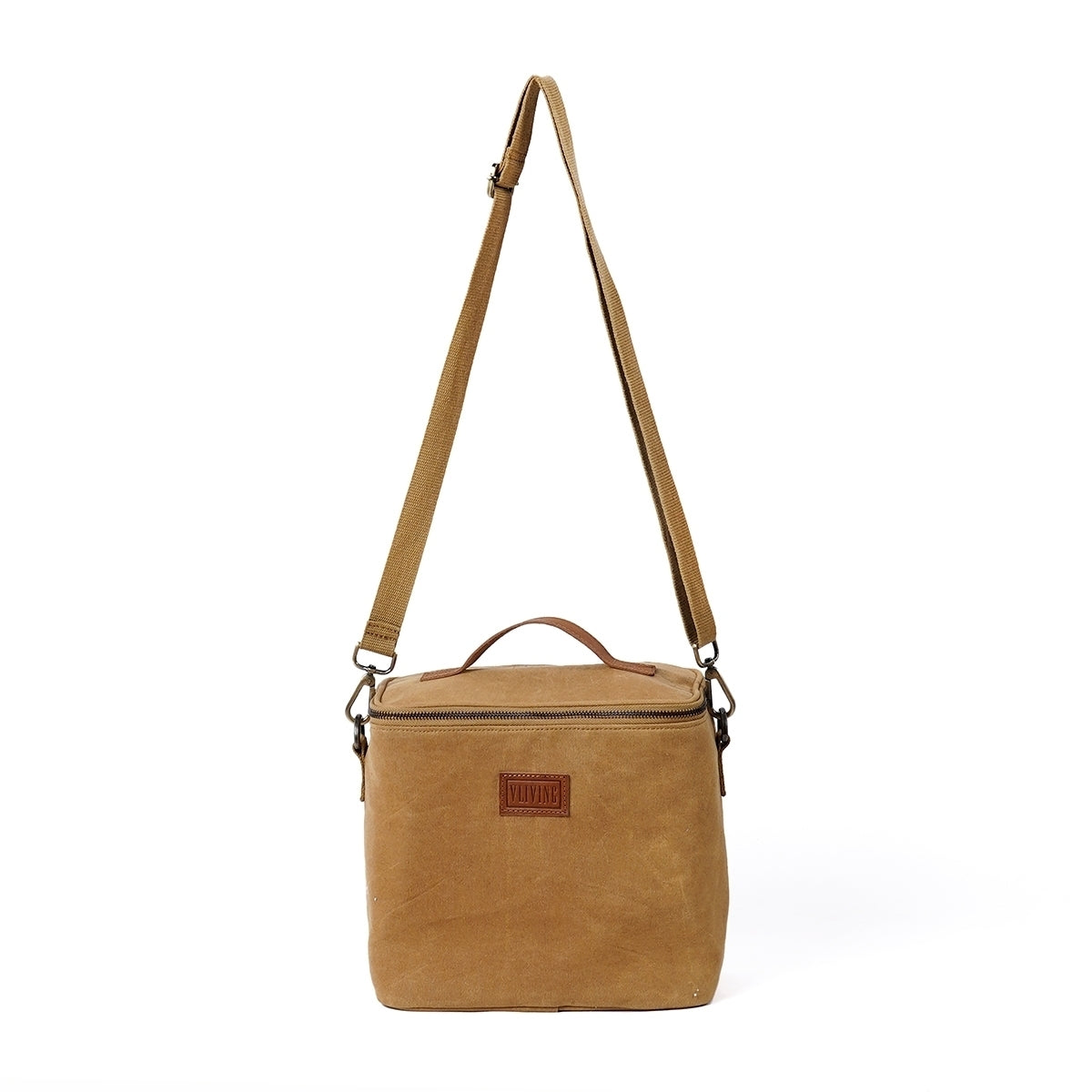 Sand Brown waxed canvas lunch bag, snack bag, with insulation lining, 9.5X8.5X5 inches