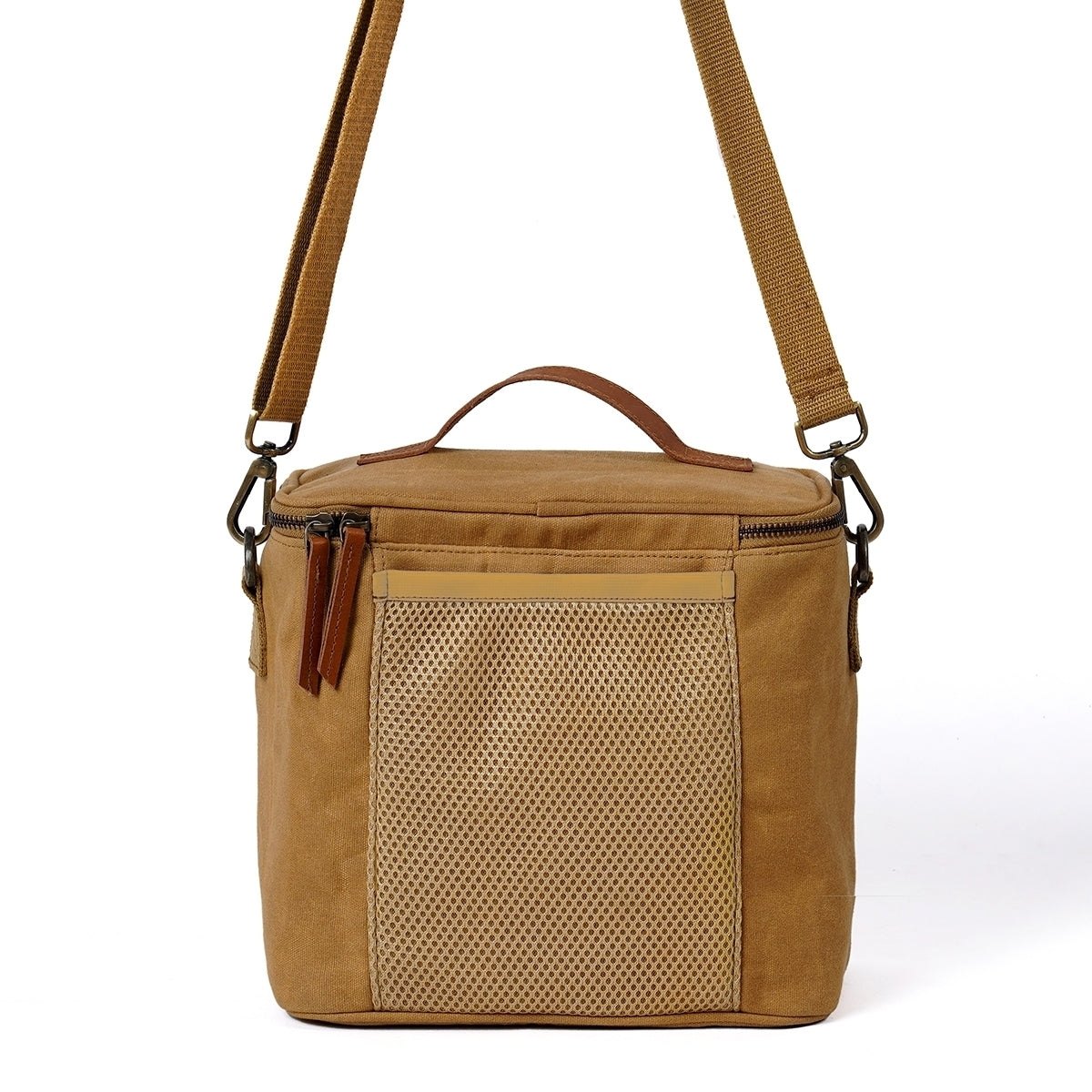 Sand Brown waxed canvas lunch bag, snack bag, with insulation lining, 9.5X8.5X5 inches