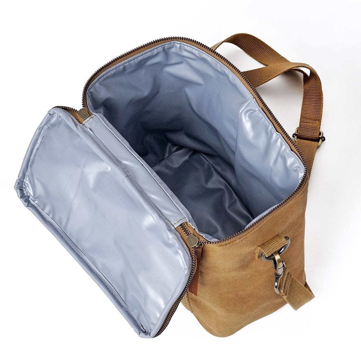 Sand Brown waxed canvas lunch bag, snack bag, with insulation lining, 9.5X8.5X5 inches
