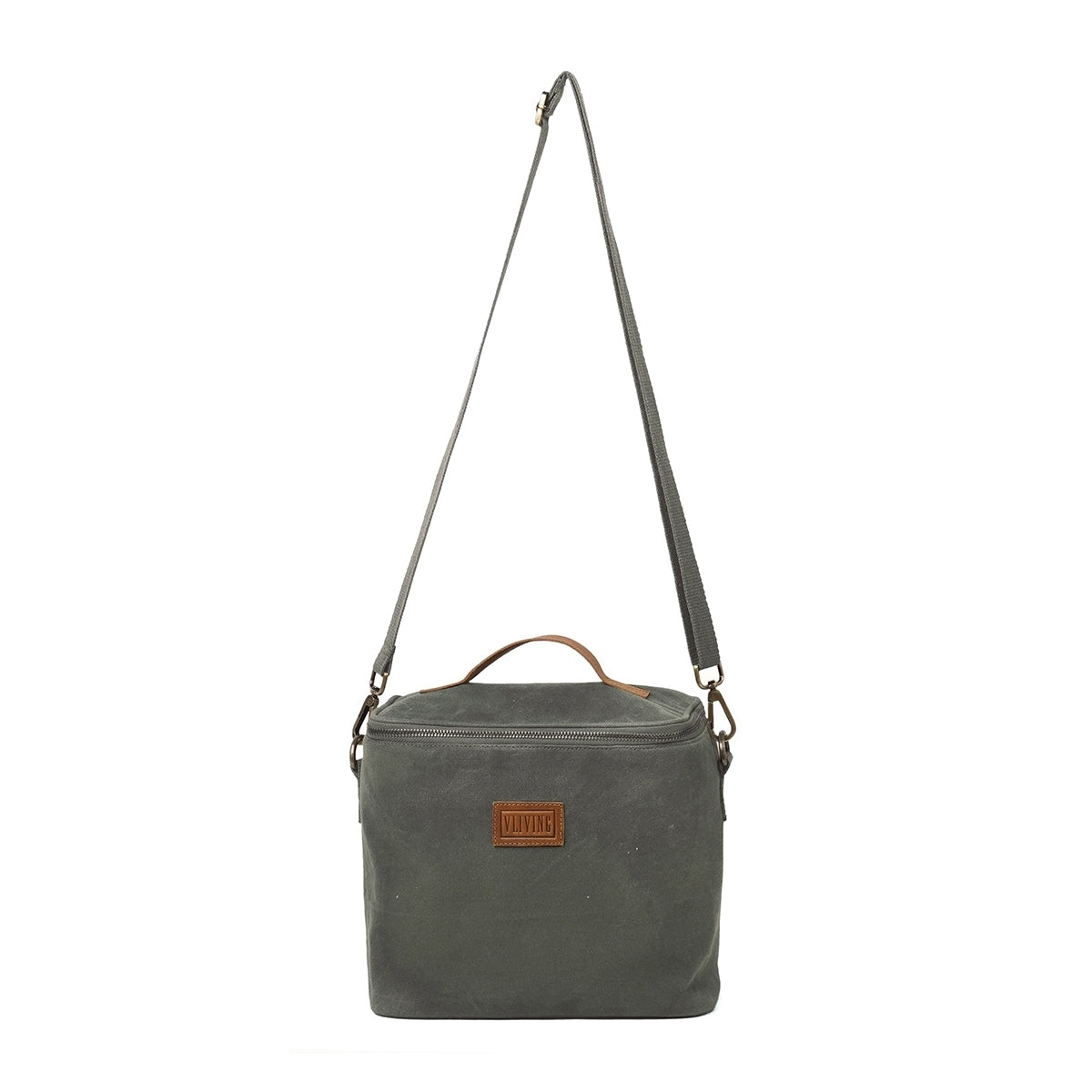 Olive Green waxed canvas lunch bag, snack bag, with insulation lining, 9.5X8.5X5 inches