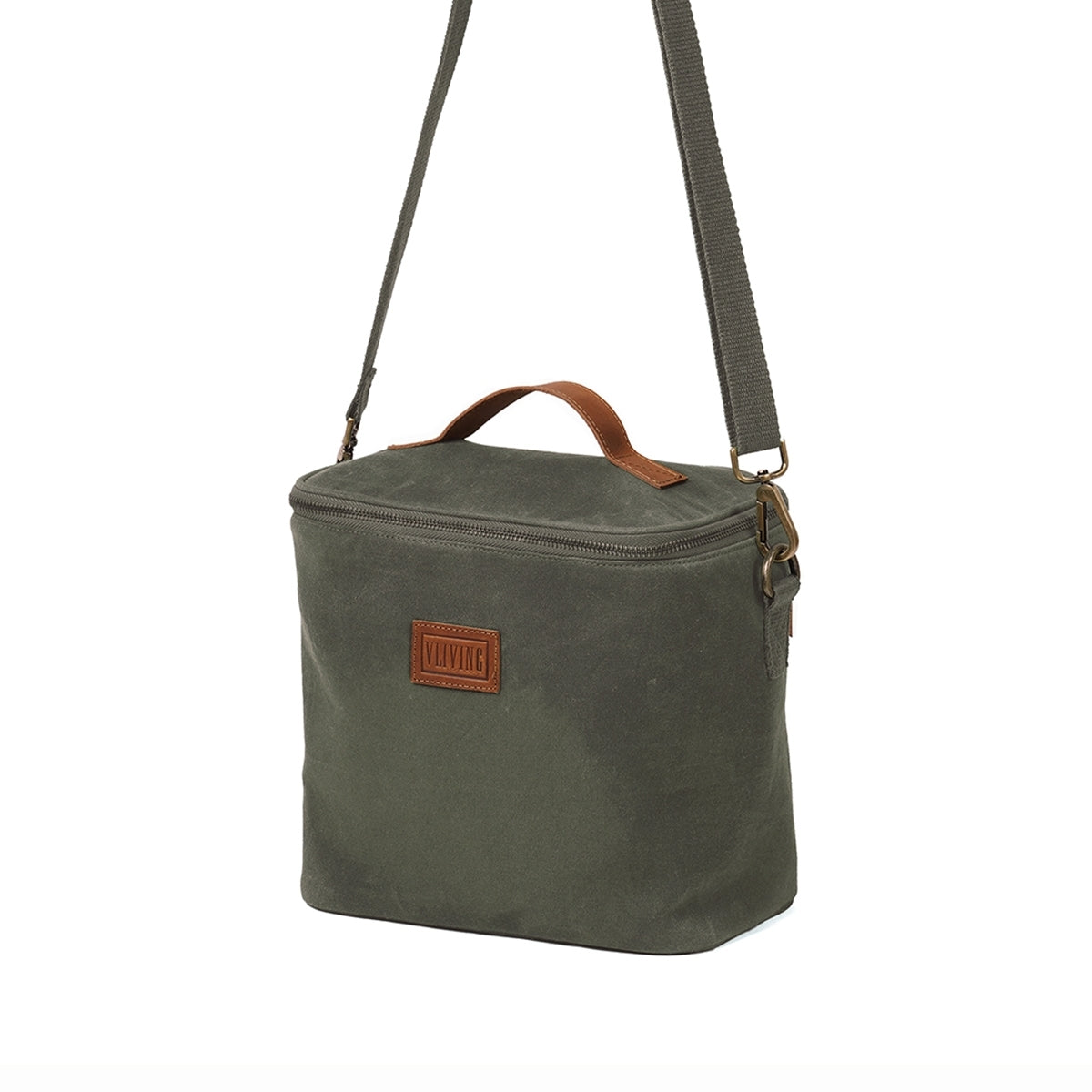 Olive Green waxed canvas lunch bag, snack bag, with insulation lining, 9.5X8.5X5 inches