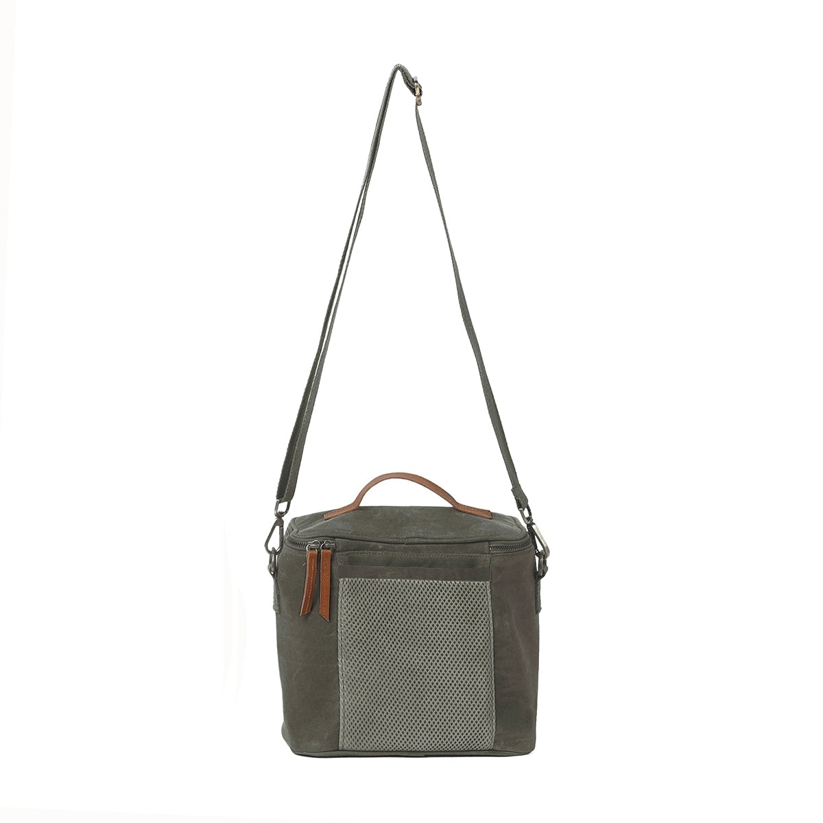 Olive Green waxed canvas lunch bag, snack bag, with insulation lining, 9.5X8.5X5 inches