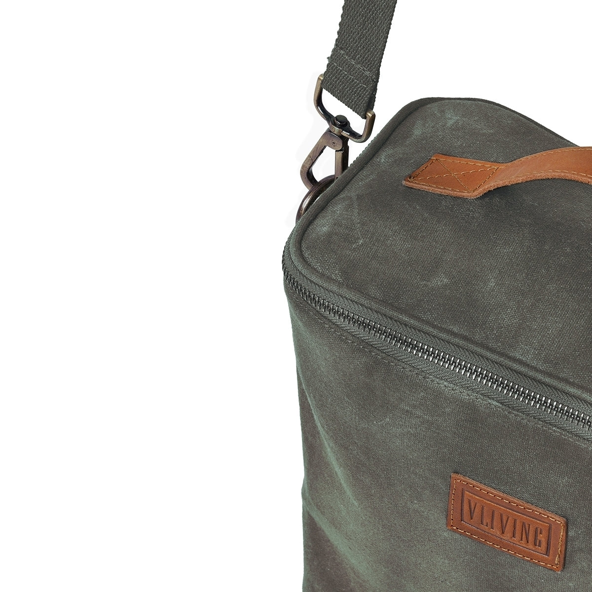 Olive Green waxed canvas lunch bag, snack bag, with insulation lining, 9.5X8.5X5 inches