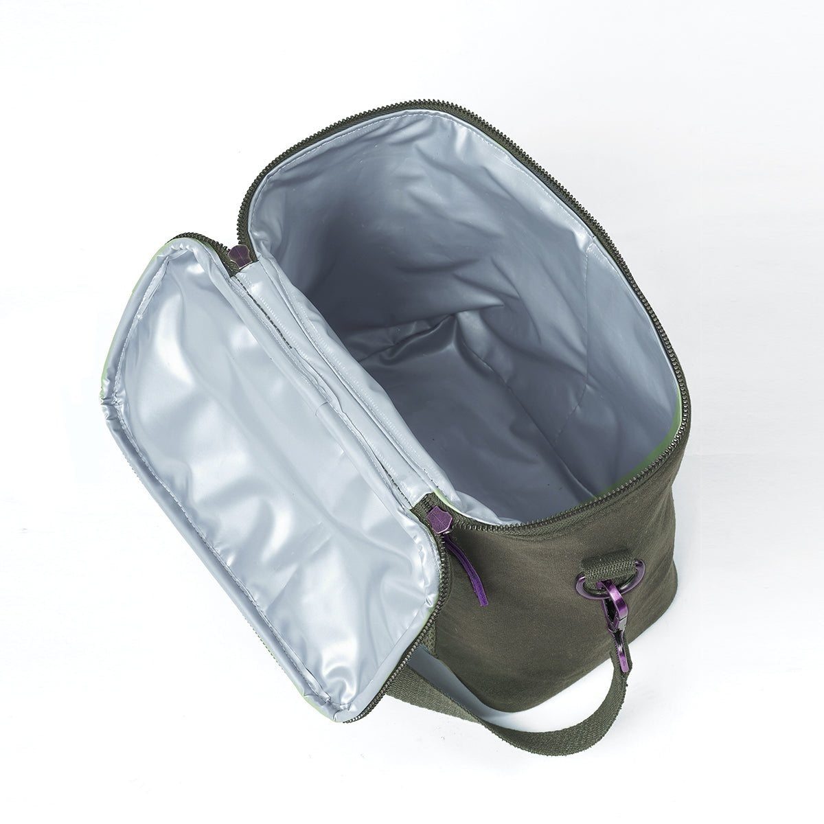Olive Green waxed canvas lunch bag, snack bag, with insulation lining, 9.5X8.5X5 inches