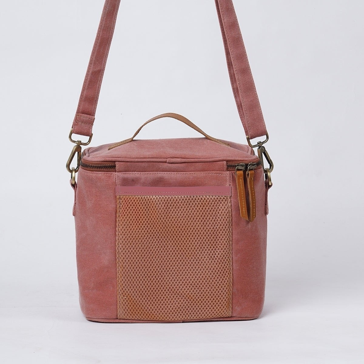 Brick Red waxed canvas lunch bag, snack bag, with insulation lining, 9.5X8.5X5 inches