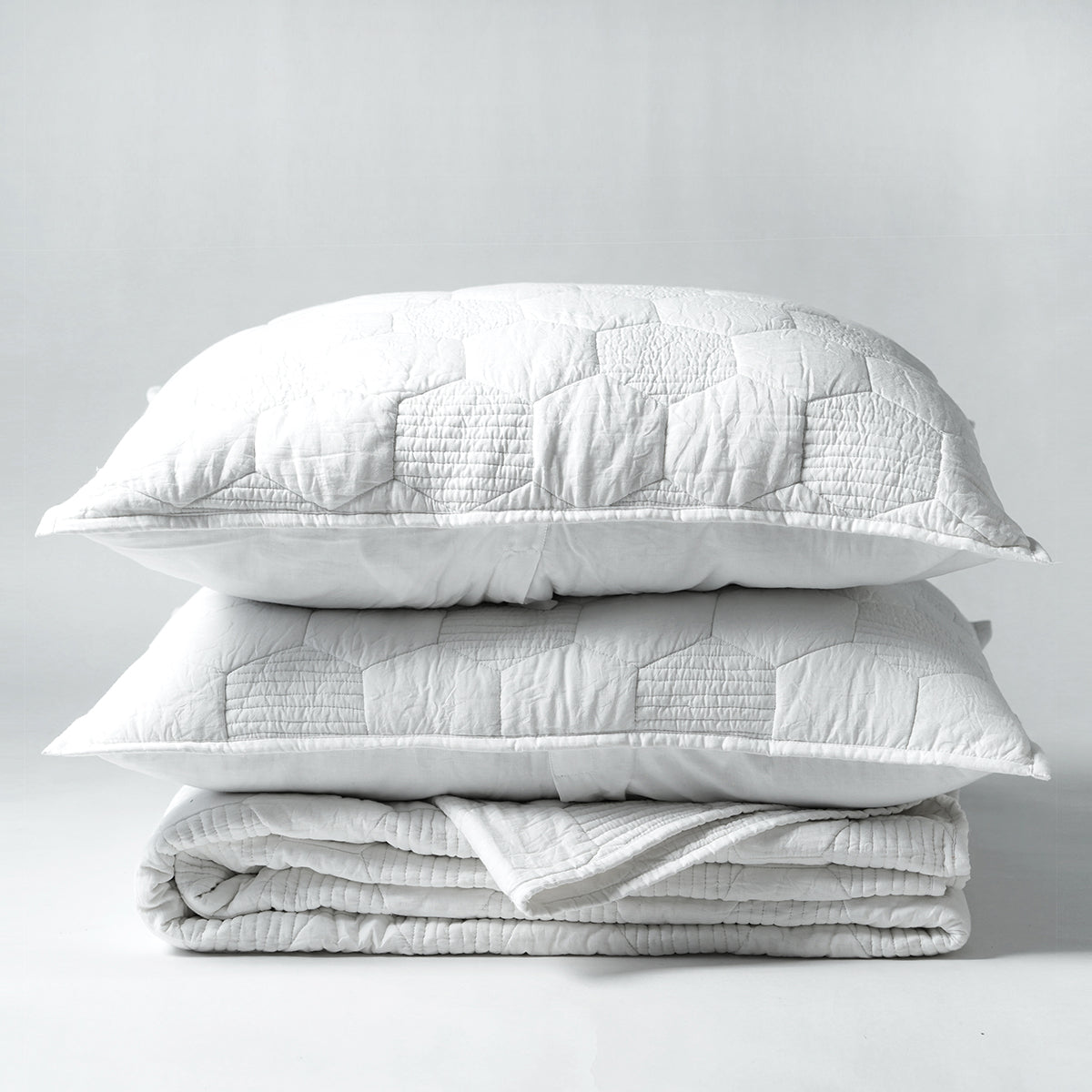 SHWET - White Hexagon Quilted bed set, 100% cotton, Sizes available