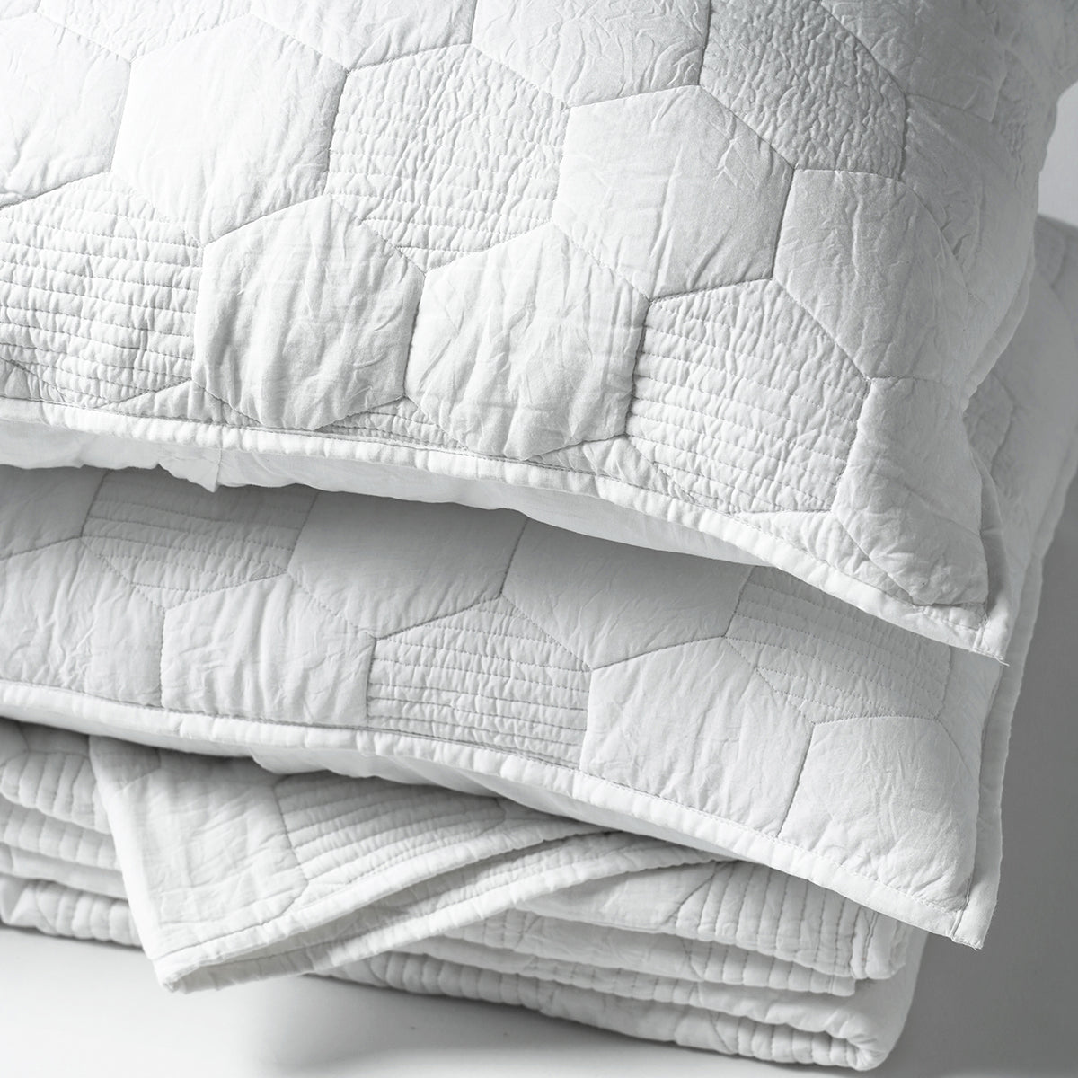 SHWET - White Hexagon Quilted bed set, 100% cotton, Sizes available