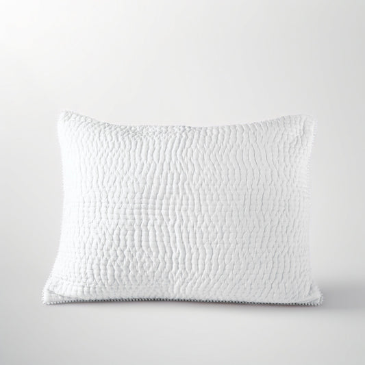 SHWET - White Kantha Quilted Pillow covers, Stripe quilting, 100% cotton