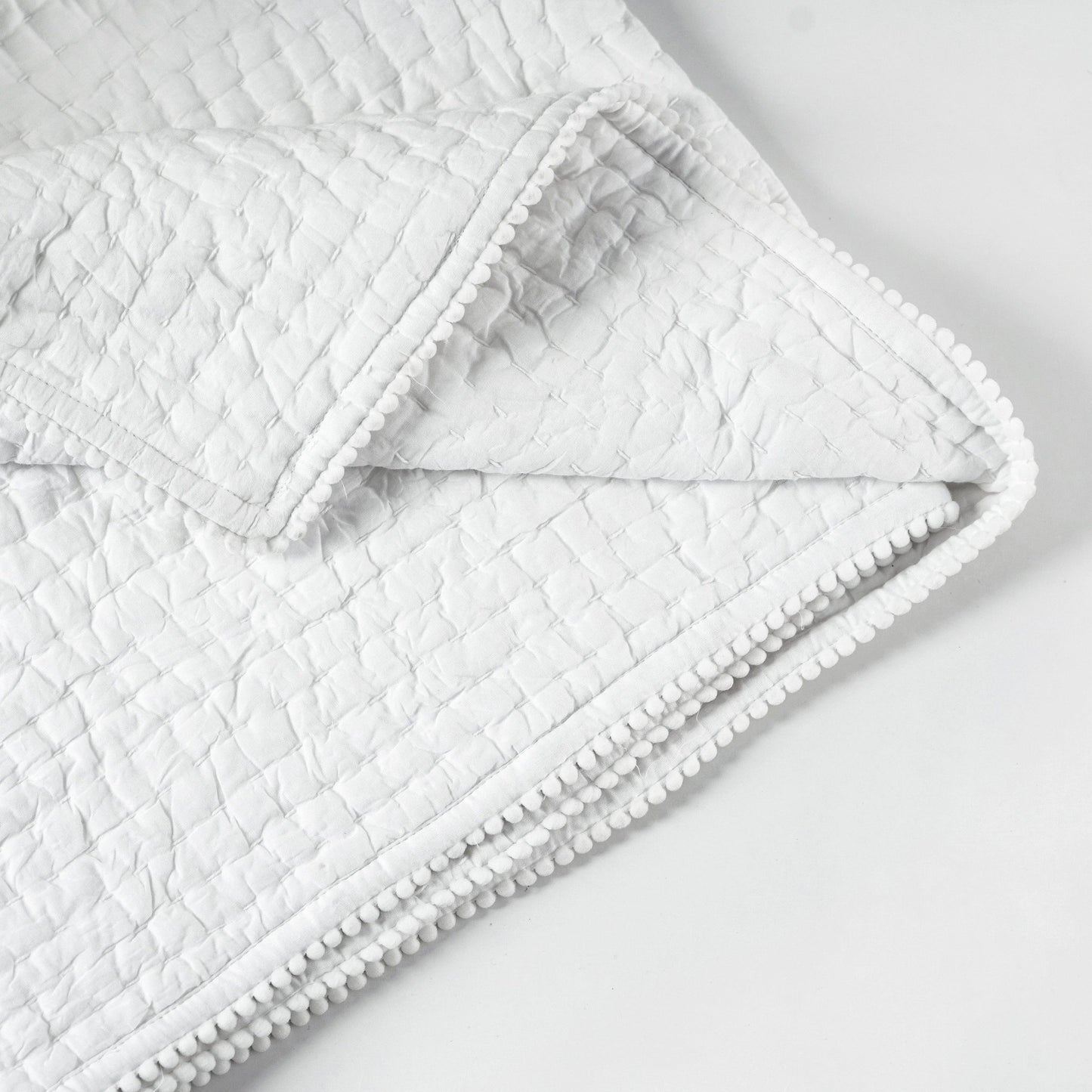 SHWET - White Kantha cotton Quilt, Stripe quilting, sizes available