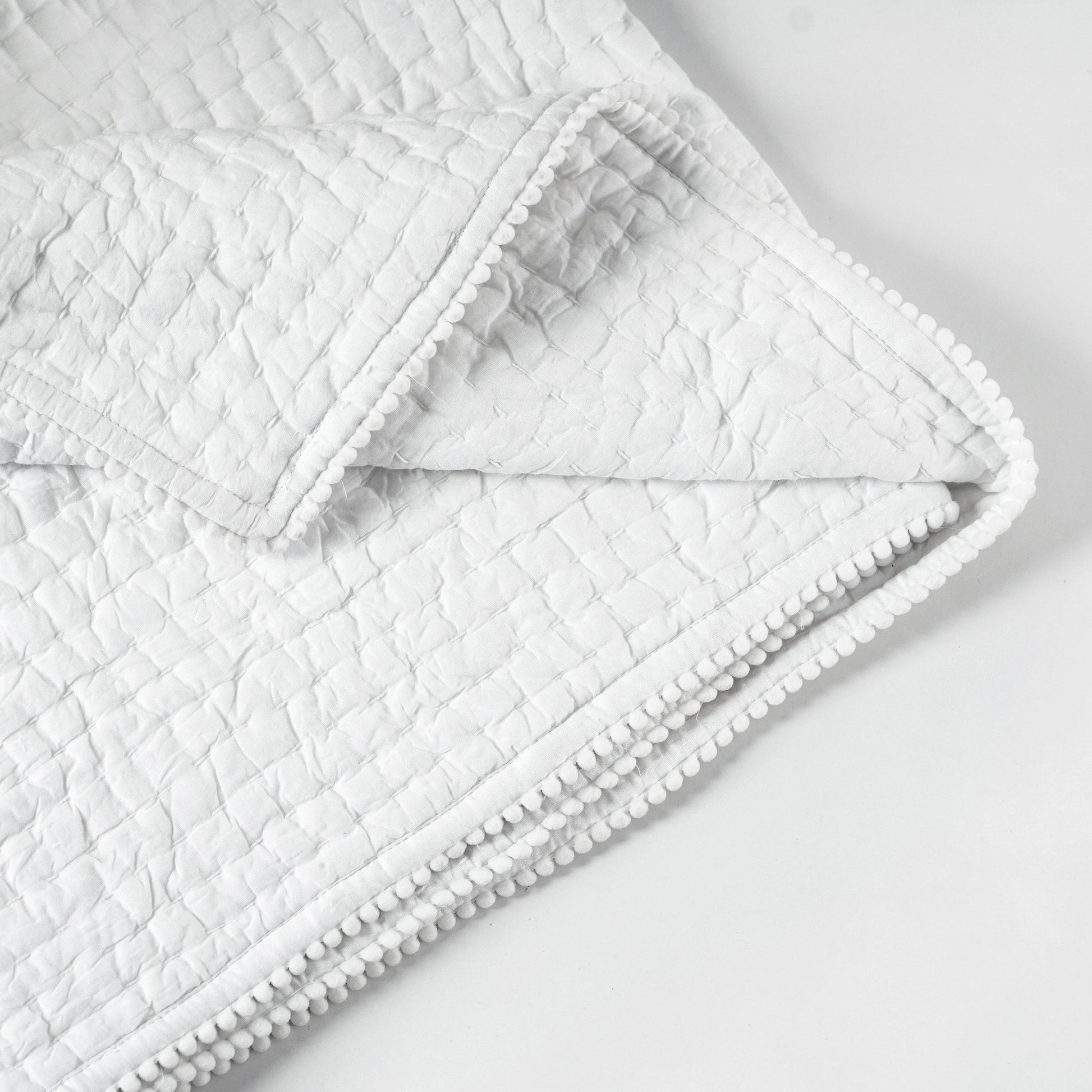 SHWET - White Kantha cotton Quilt, Stripe quilting, sizes available