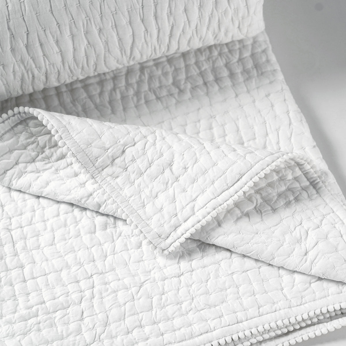 SHWET - White Kantha Quilted bed set, Stripe quilting, 100% cotton