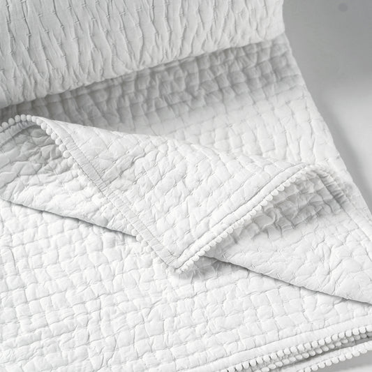SHWET - White Kantha Quilted bed set, Stripe quilting, 100% cotton