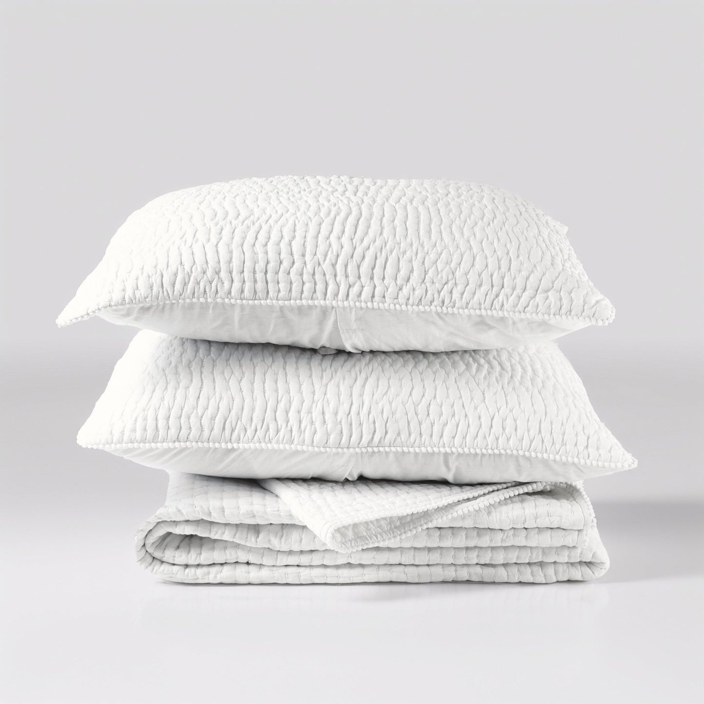 SHWET - White Kantha Quilted bed set, Stripe quilting, 100% cotton