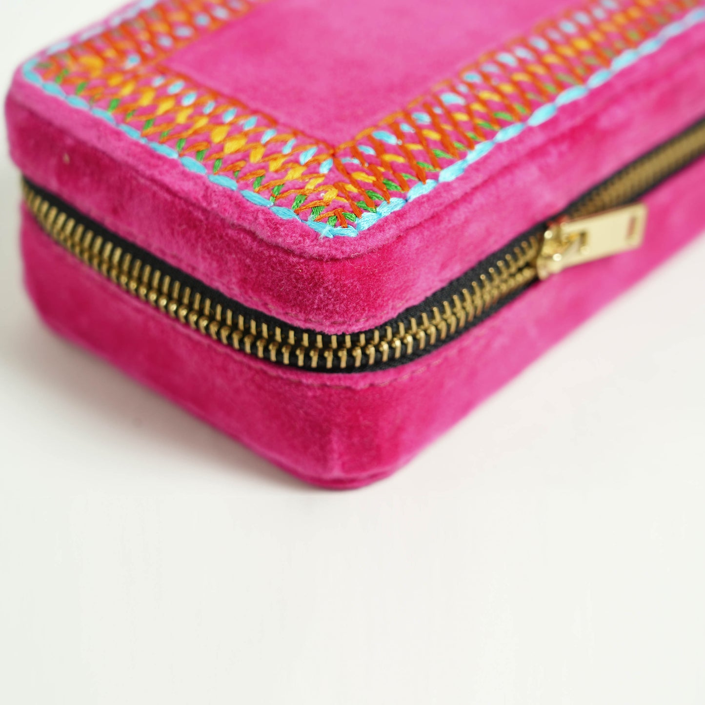 Hot pink Rectangular Embroidered Jewellery box