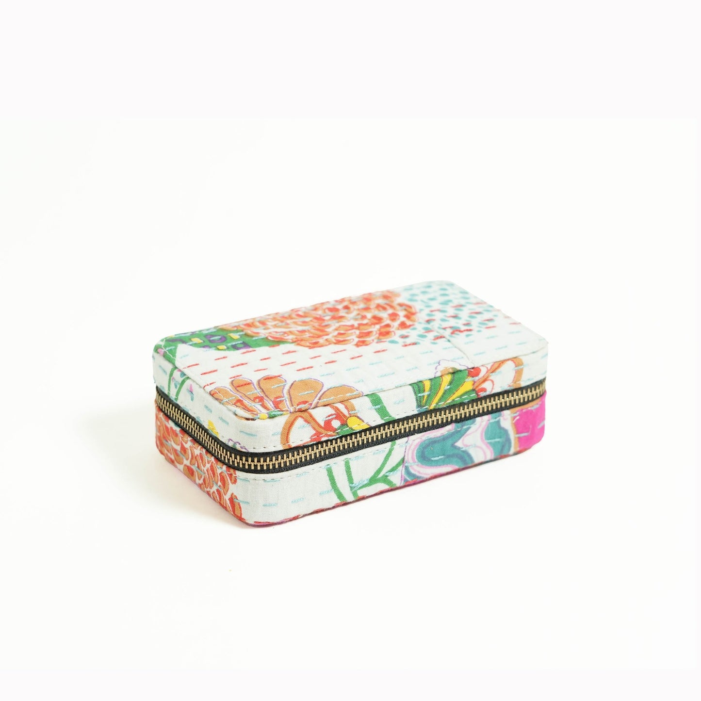 Kantha printed White Rectangular Jewellery Box