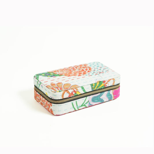 Kantha printed White Rectangular Jewellery Box