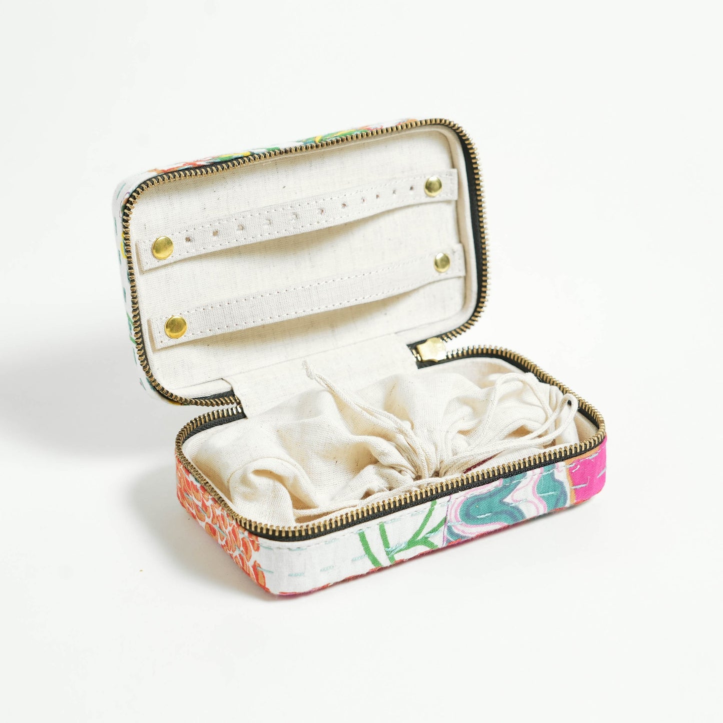 Kantha printed White Rectangular Jewellery Box