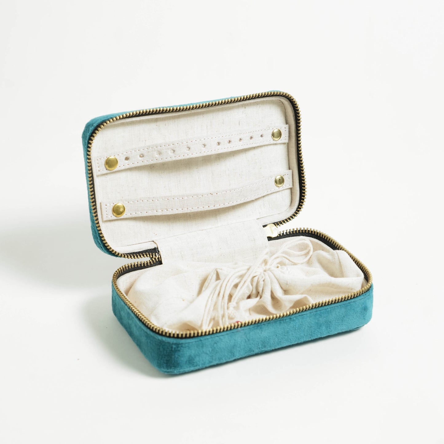 Teal Velvet Rectangular Embroidered Jewellery box