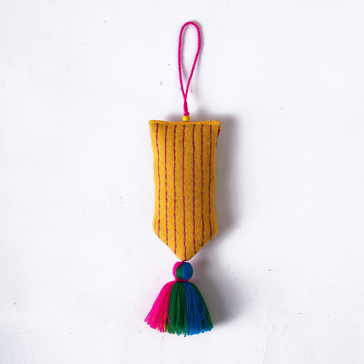 Pair of SHUBH-LABH tassels, Multicolor handmade auspicious charm, size 11" or 28 cms