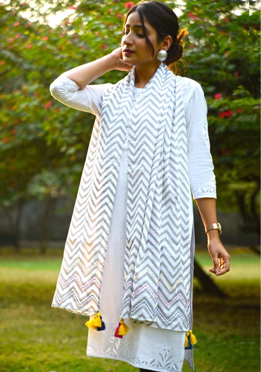 Grey chevron print Summer Scarf, Gifts For Her, boho scarf