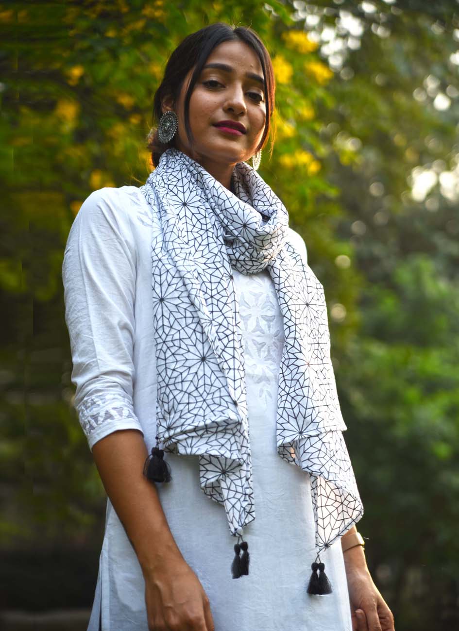 Black and white moroccan print Spring Summer Scarf, Gifts For Her, boho scarf