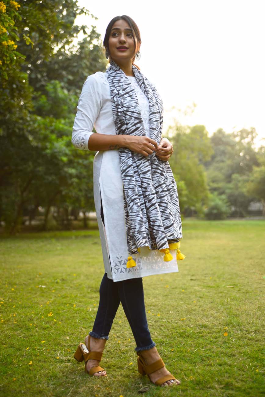 Grey Shibori print Spring Summer Scarf