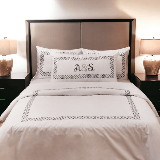 Embroidered Duvet cover set, 300TC pure white cotton, Sizes available