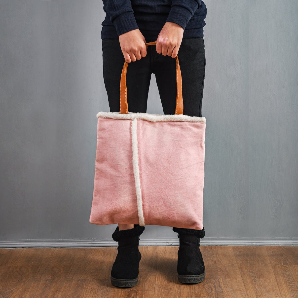 Tote bag - blush stonewashed canvas with leather handles