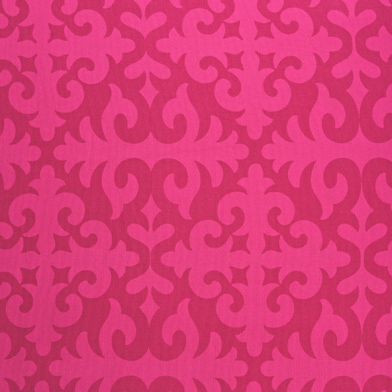 Bright pink printed fabric, shyrdak pattern, Bold print