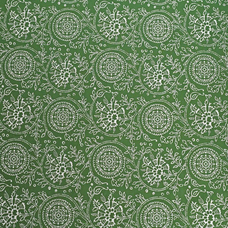 Green printed fabric, Kalamkari pattern, floral print