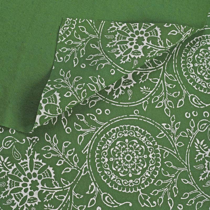 Green printed fabric, Kalamkari pattern, floral print