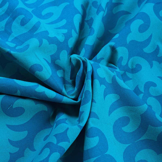 Turquoise printed fabric, shyrdak pattern, bold print