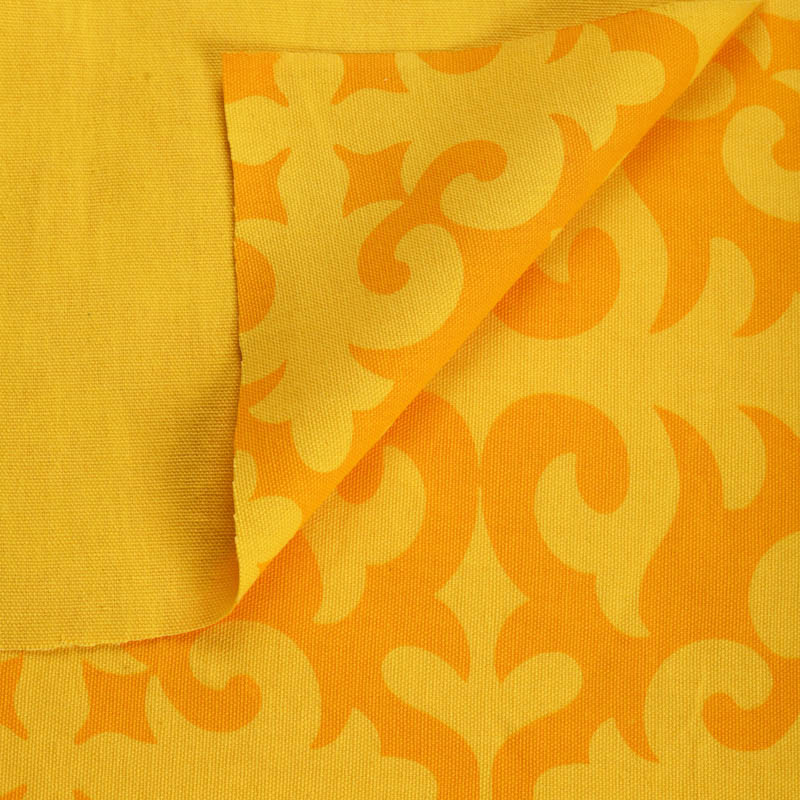 Yellow printed fabric, Moroccan pattern, bold print