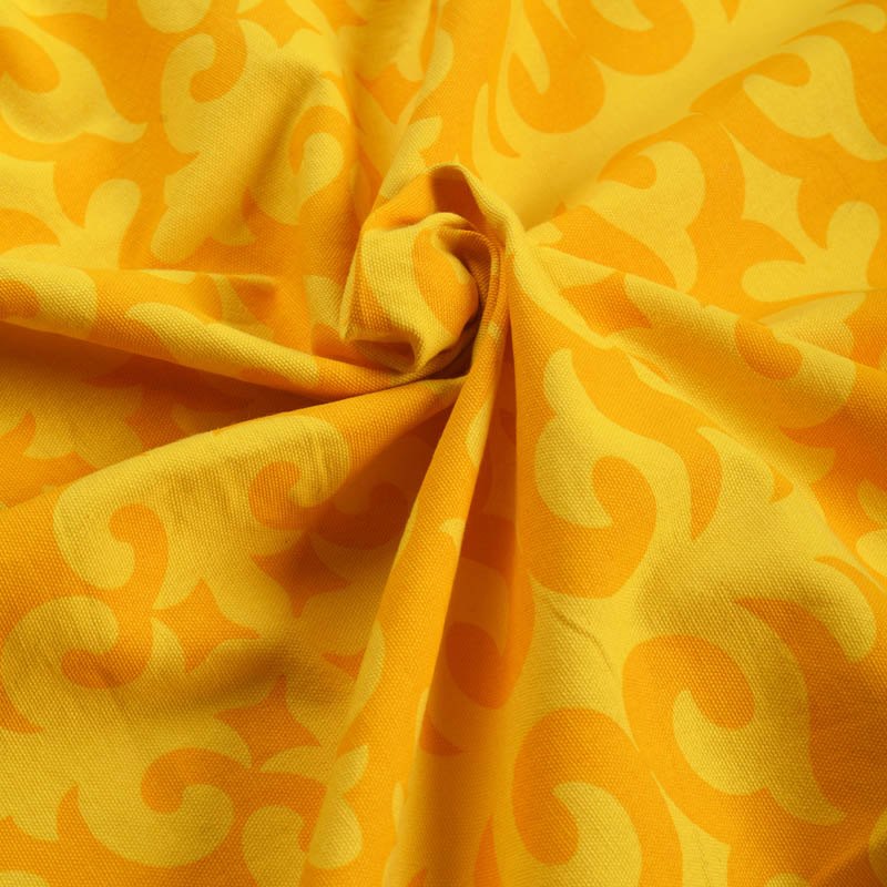 Yellow printed fabric, Moroccan pattern, bold print