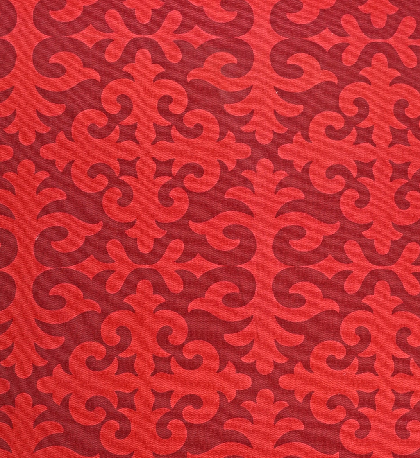 Red printed fabric, shyrdak pattern, Bold print