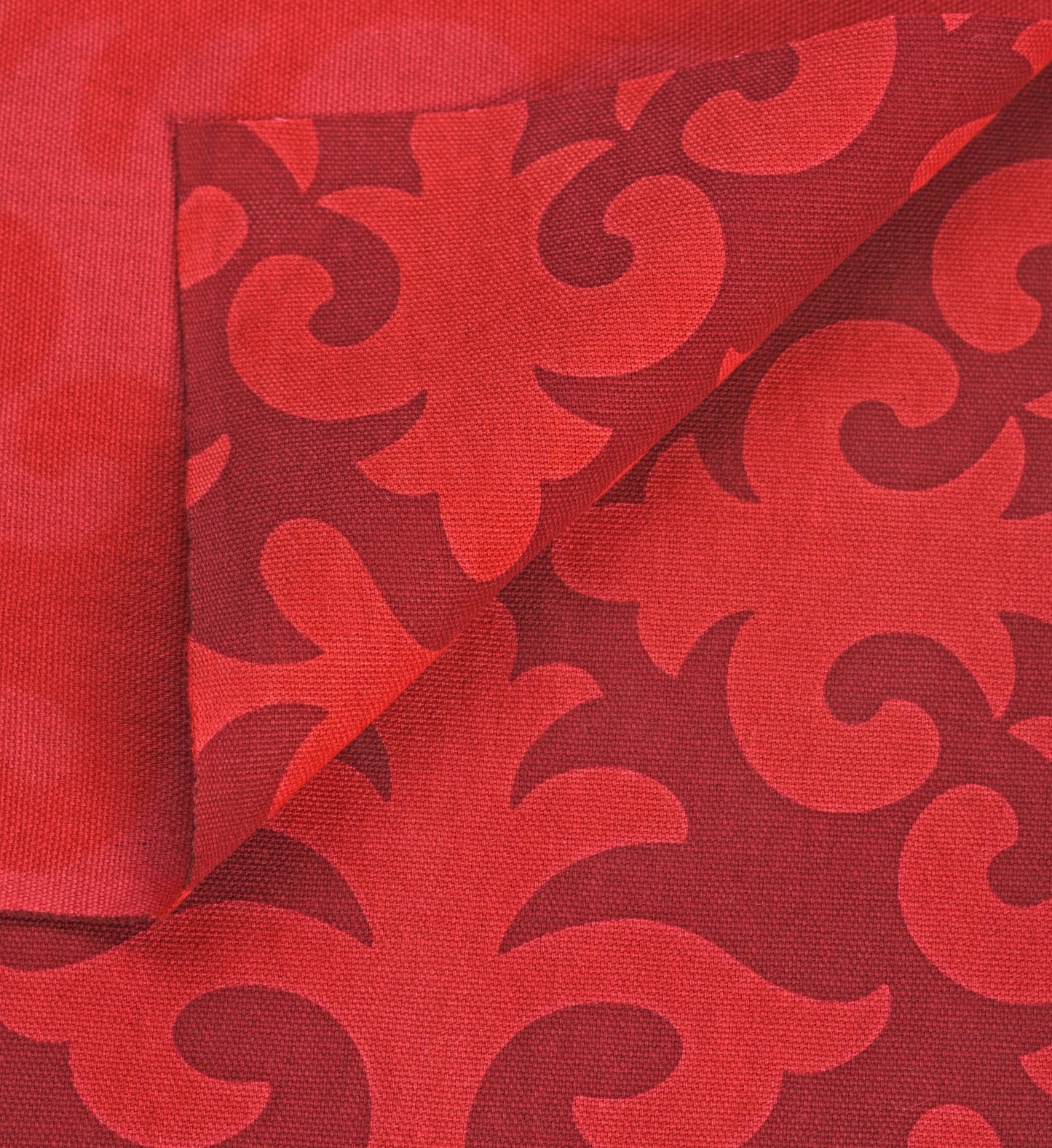 Red printed fabric, shyrdak pattern, Bold print