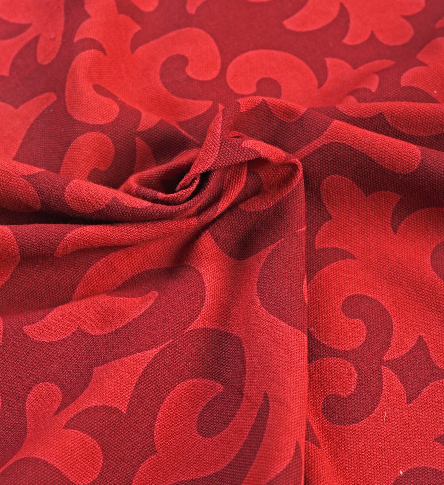 Red printed fabric, shyrdak pattern, Bold print