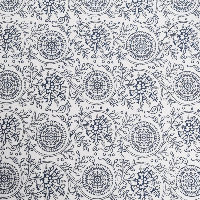 Indigo printed fabric, Kalamkari pattern, floral print