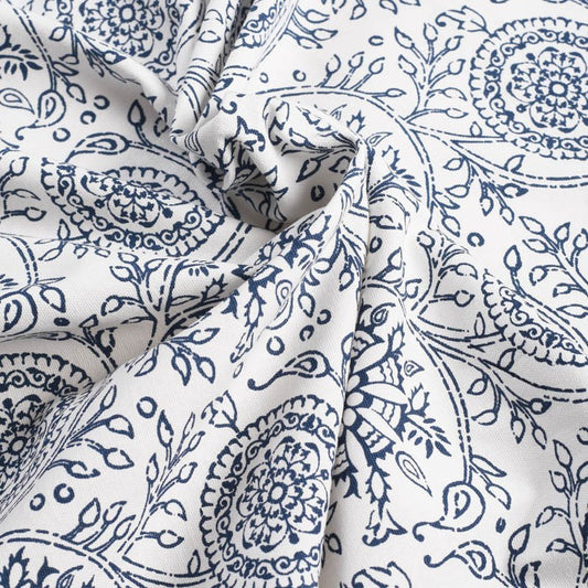 Indigo printed fabric, Kalamkari pattern, floral print