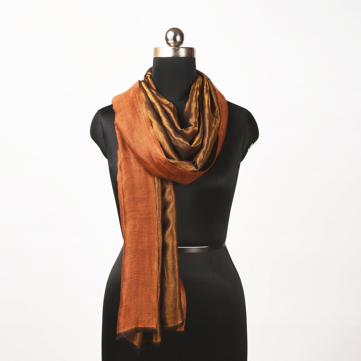 Rust and gold fine wool and zari scarf, reversible stole