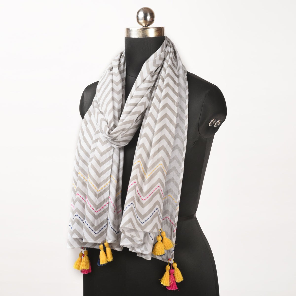 Grey chevron print Summer Scarf, Gifts For Her, boho scarf