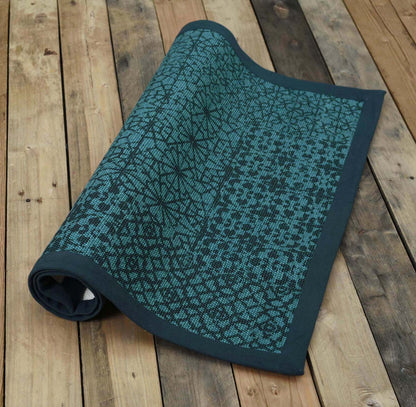 Cotton rug, teal colour geometric print, sizes available