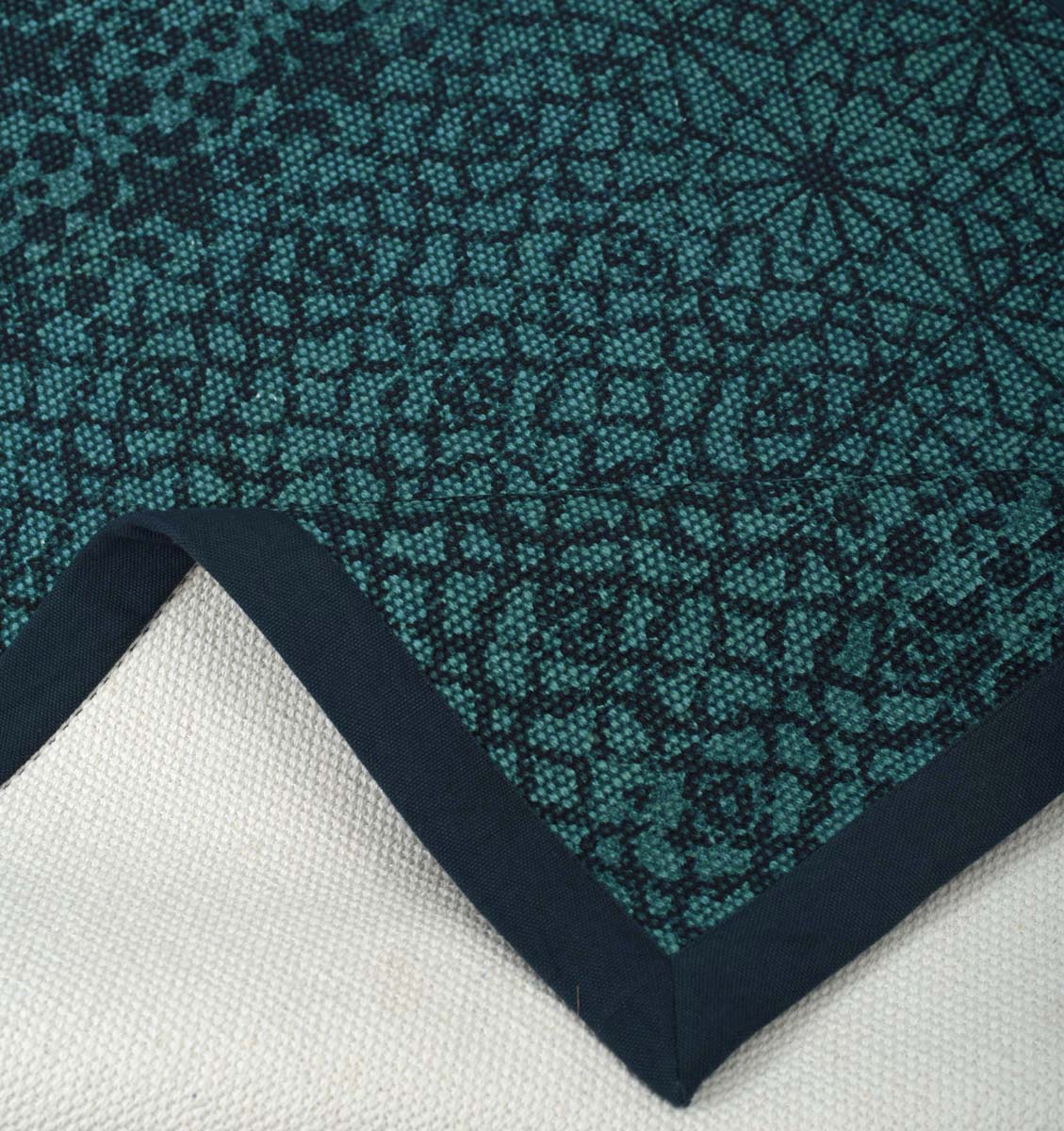 Cotton rug, teal colour geometric print, sizes available