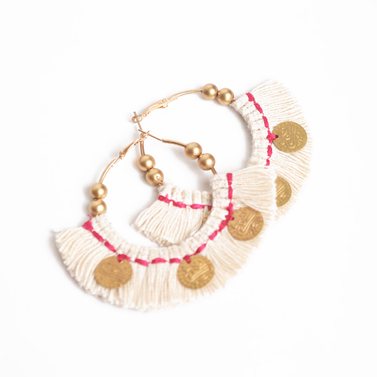 Off White Hoops, threader earrings, Bohemian tribal earrings